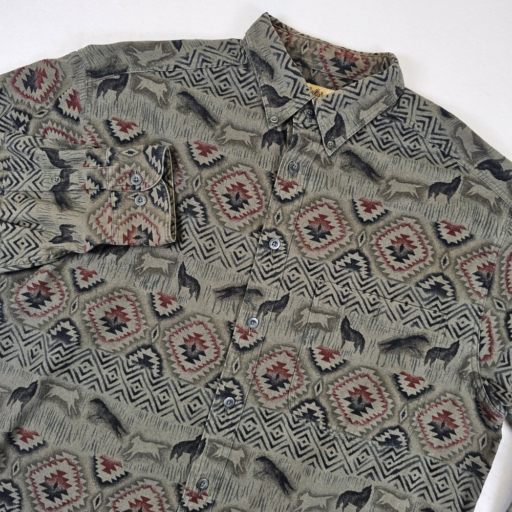 Cabelas Deerskin Soft Chamois Shirt Mens Large Tall Wolf Southwestern Print